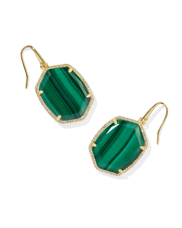 DAPHNE GOLD FRAME EARRINGS IN GREEN MALACHITE