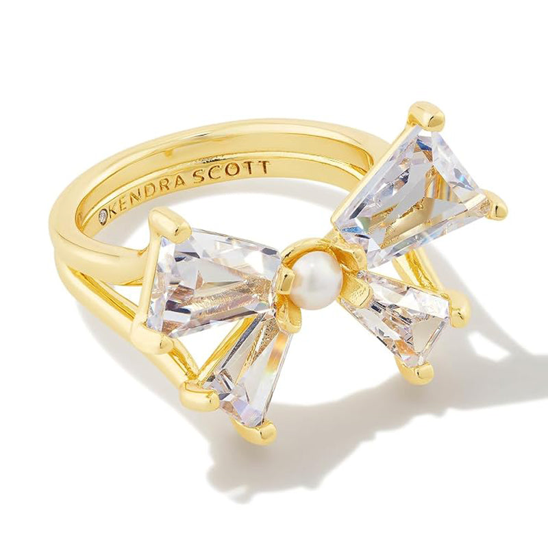 BLAIR GOLD BOW RING IN WHITE CRYSTAL