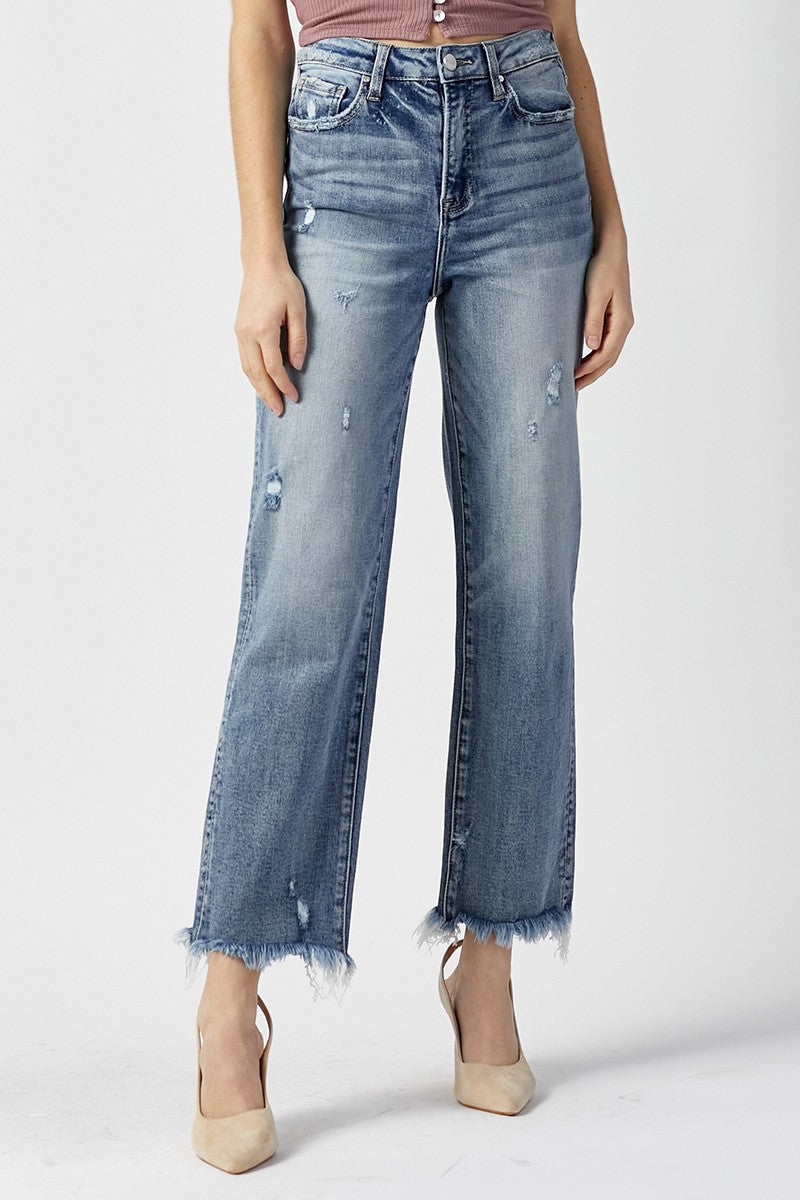 RISEN HIGH RISE STRAIGHT LEG JEANS