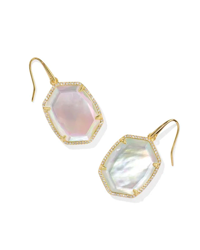 DAPHNE GOLD FRAME EARRINGS IN IRIDESCENT IVORY