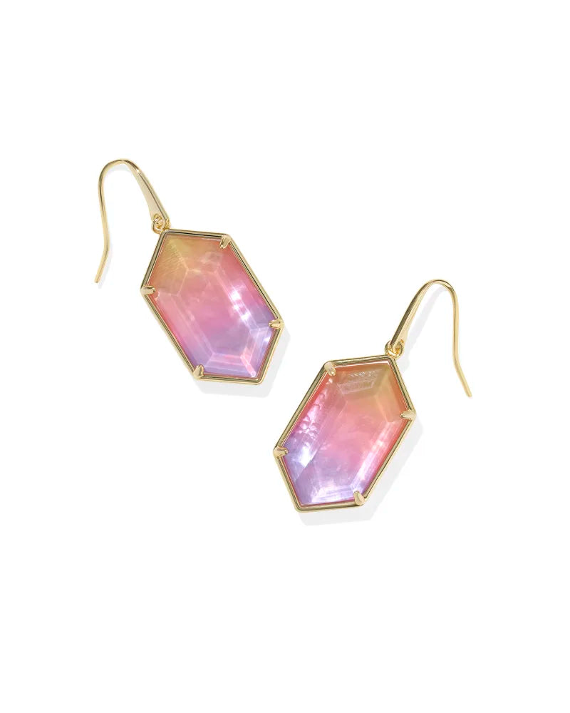 HALLIE DROP GOLD EARRINGS IN SUNRISE WATERCOLOR ILLUSION