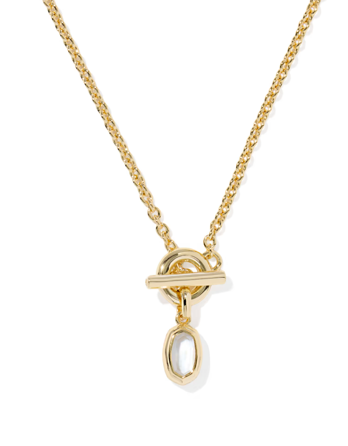 MINI ELISA TOGGLE GOLD SHORT PENDANT NECKLACE IN IVORY MOP