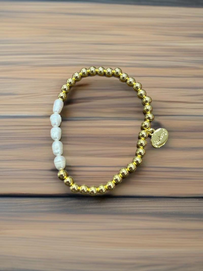 5MM GOLD BALL WITH PEARL ROW BRACELET