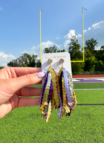 PURPLE & GOLD SEQUIN  TASSEL EARRINGS