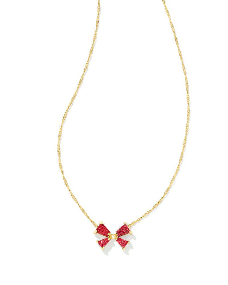 BLAIR SMALL GOLD RED DRUSY BOW NECKLACE