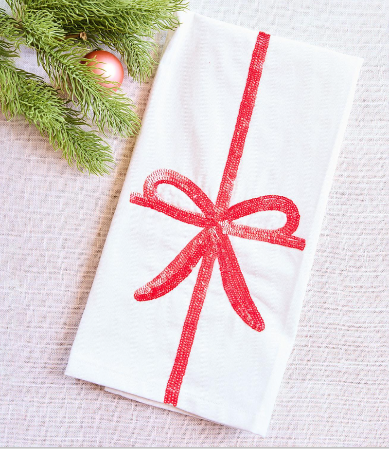 SEQUIN BOW TEA TOWEL