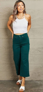 TEAL CROPPED WIDE LEG JEANS