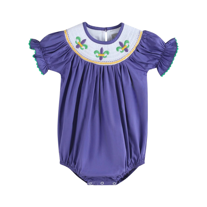 PURPLE MARDI GRAS SMOCKED ROMPER