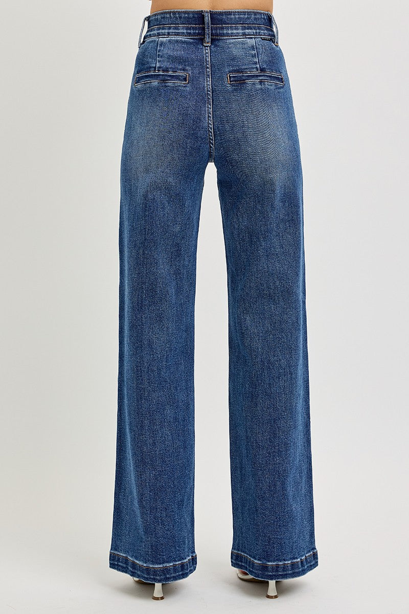 KRISTIE TUMMY CONTROL HIGH RISE WIDE DOUBLE WAIST RISEN JEANS