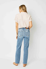 JUDY BLUE HW HEAVY DESTROY STRAIGHT JEANS