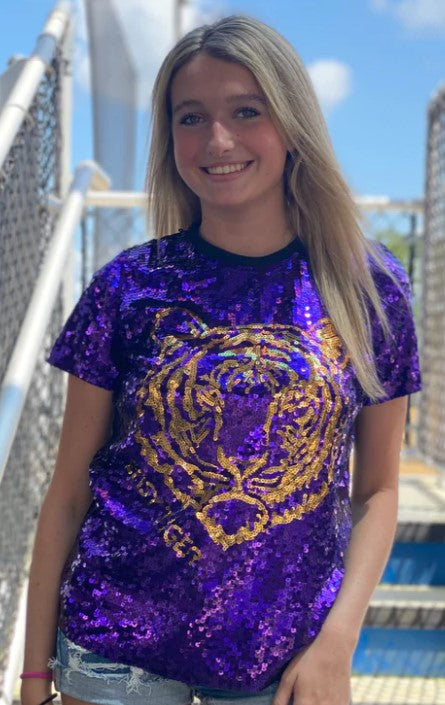 SHINE BRIGHT TIGER SEQUIN TOP