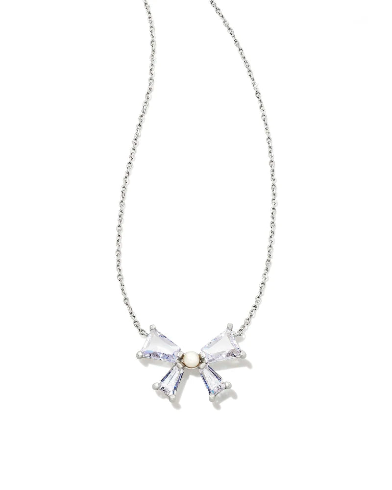 BLAIR SILVER BOW PENDANT NECKLACE IN WHITE CRYSTAL