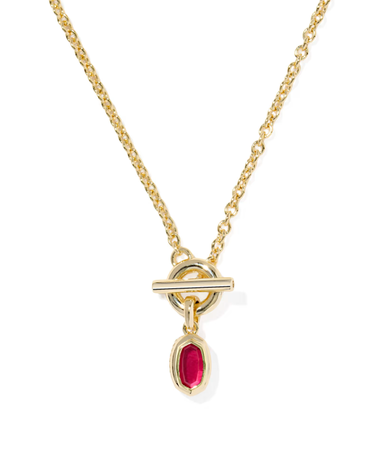 MINI ELISA TOGGLE GOLD SHORT PENDANT NECKLACE IN CARMINE RED