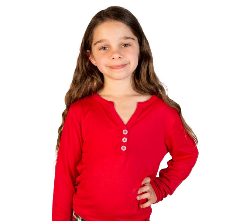 GIRLS CLASSIC HENLEY SLEEP SHIRT RED