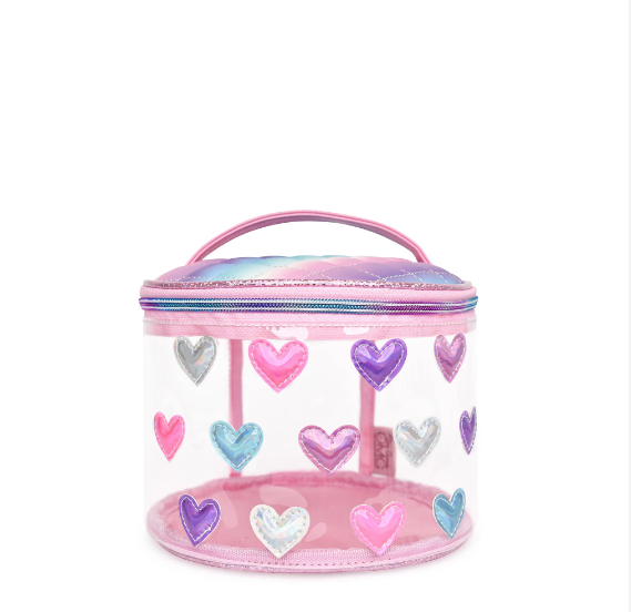 METALLIC HEART-PATCHED ROUND GLAM BAG