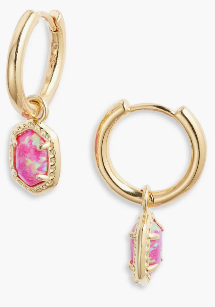 DAPHNE FRAMED GOLD HUGGIE EARRING- MAGENTA OPAL