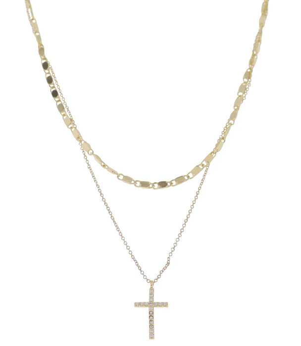 GOLD TWO LAYER CHAIN WITH CROSS