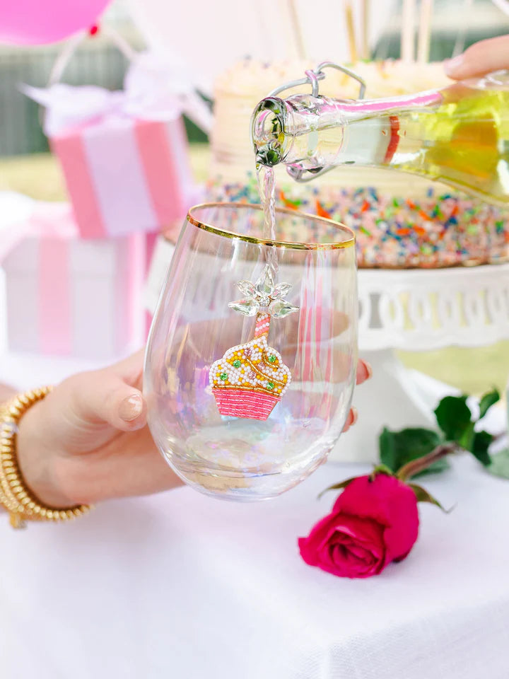 BEADED CUPCAKE STEMLESS WINE GLASS