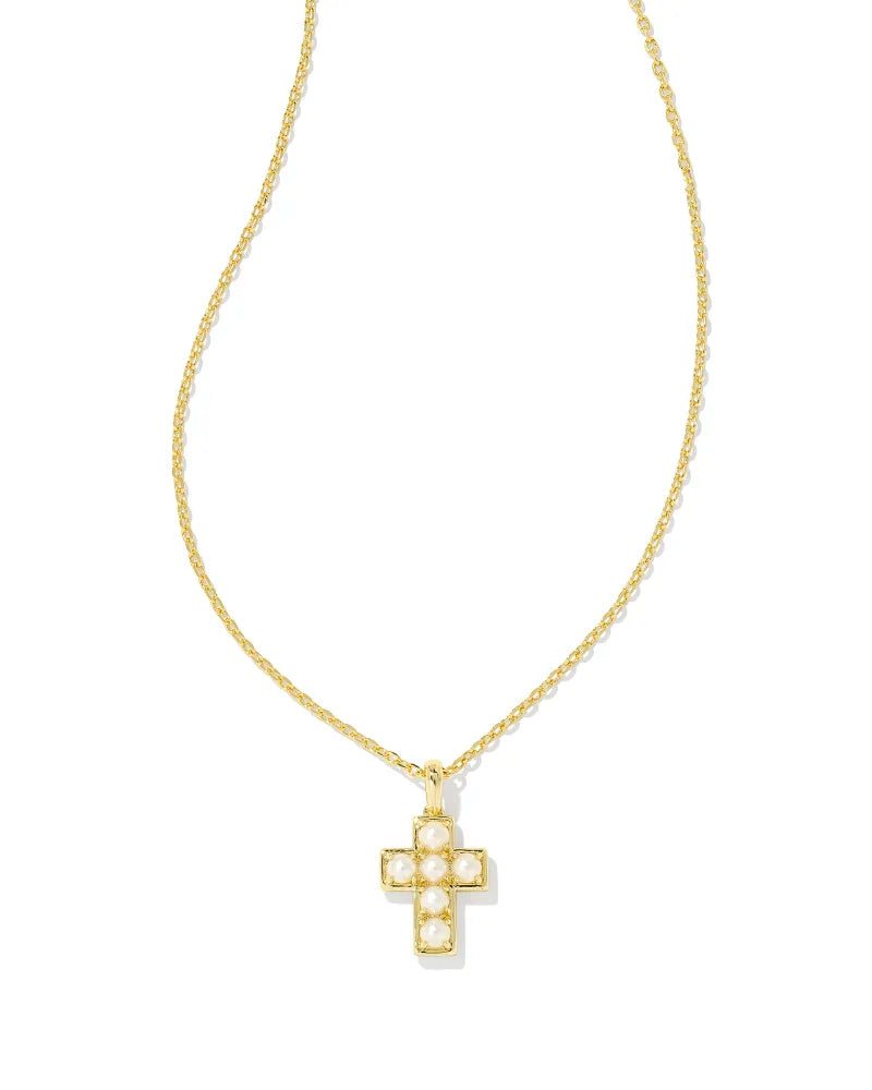 GOLD AND PEARL CROSS PENDANT NECKLACE