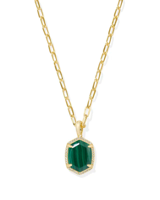 DAPHNE GOLD PAVED PENDANT NECKLACE IN GREEN MALACHITE