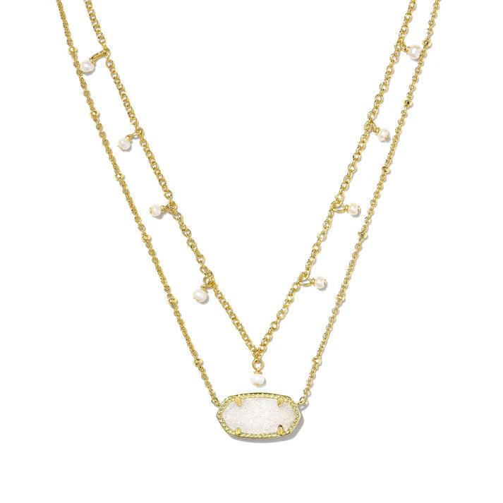 ELISA GOLD PEARL MULTI STRAND NECKLACE IN IRIDESCENT DRUSY