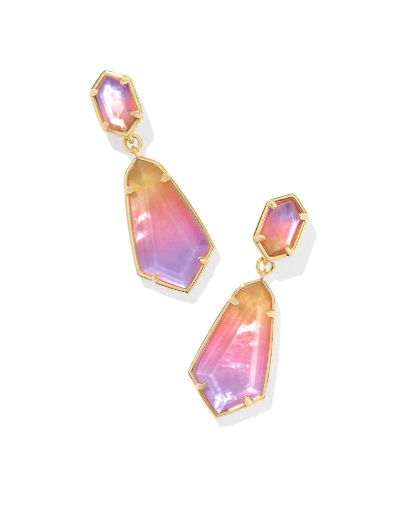 HALLIE GOLD CONVERTIBLE DROP EARRINGS IN SUNRISE WATERCOLOR ILLUSION