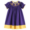 PURPLE & GOLD FOOTBALL SMOCKED DRESS