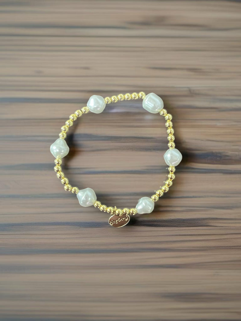 4MM GOLD BALL & PEARL BRACELET