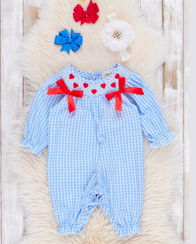 SMOCKED HEART ROMPERS