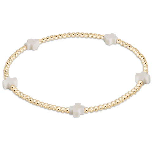 SIGNATURE SMALL CROSS GOLD PATTERN 2MM BEAD BRACELET