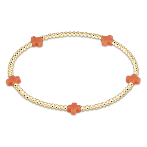 SIGNATURE SMALL CROSS GOLD PATTERN 2MM BEAD BRACELET