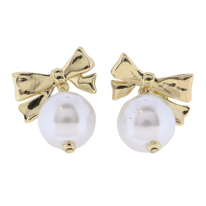 PEARL BEAD BOW EARRINGS