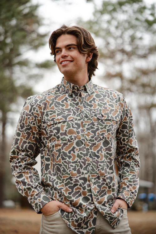 LOCAL BOY CAMO BUTTON UP LONG SLEEVE