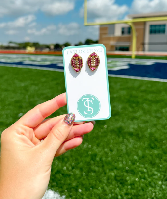 PURPLE & GOLD BEADED FOOTBALL STUDS