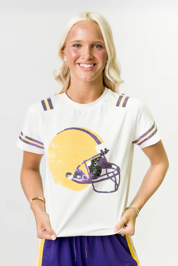 PURPLE & YELLOW SEQUIN  HELMET TOP