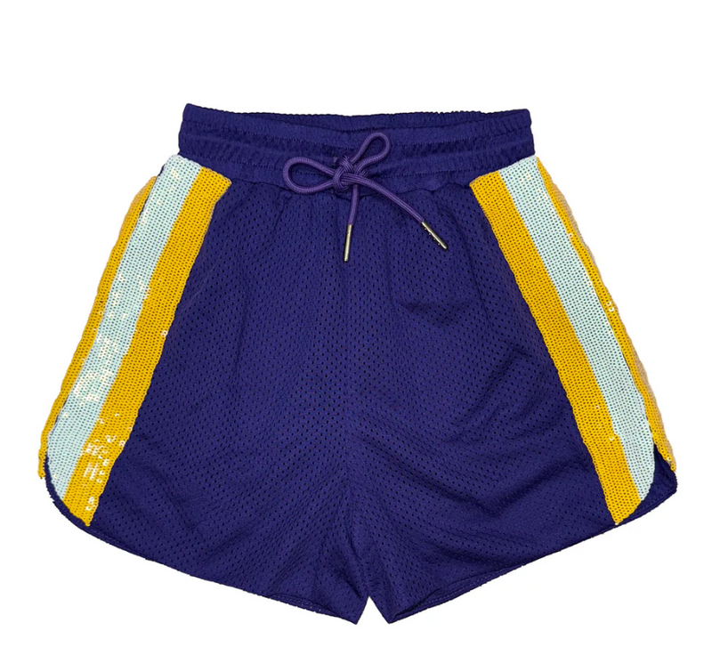 PURPLE & YELLOW SEQUIN SHORTS