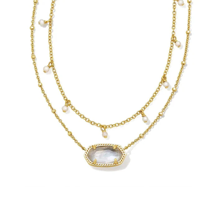 ELISA GOLD PEARL MULTI STRAND NECKLACE IN IVORY MOTHER OF PEARL