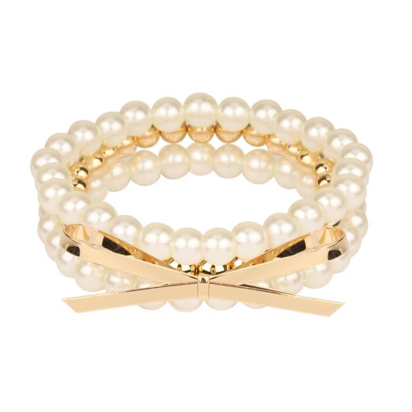 PEARL & BEADED BOW BRACELET SET