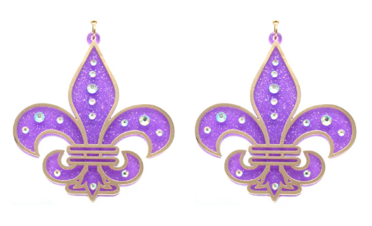 PURPLE & GOLD FLEUR DE LIS EARRINGS