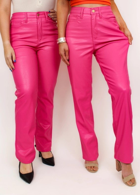 HOT PINK FAUX LEATHER PANTS