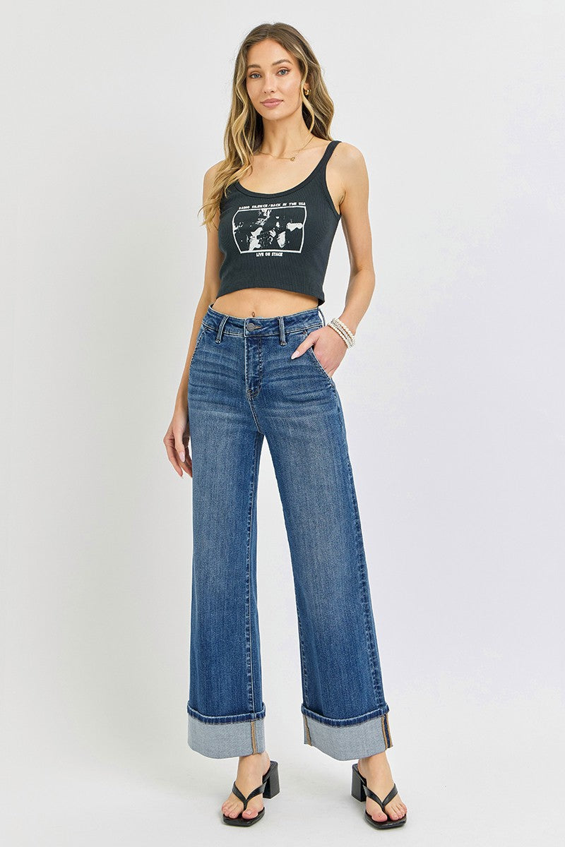 LAUREL TUMMY CONTROL HIGH RISE WIDE CUFFED RISEN JEANS