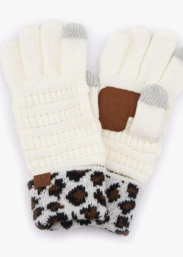 GLOVES WITH LEOPARD CUFF