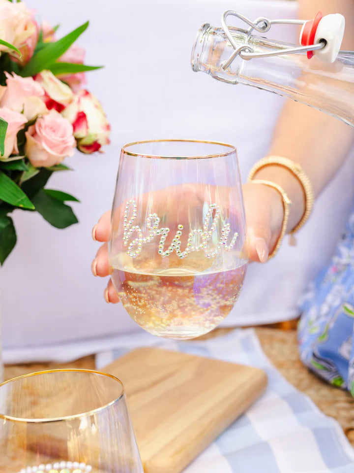 RHINESTONE BRIDE STEMLESS WINE GLASS