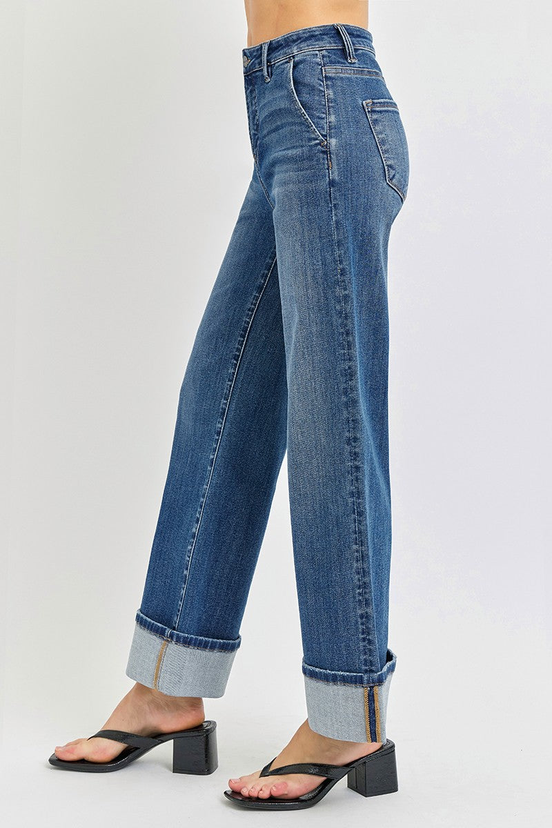 LAUREL TUMMY CONTROL HIGH RISE WIDE CUFFED RISEN JEANS