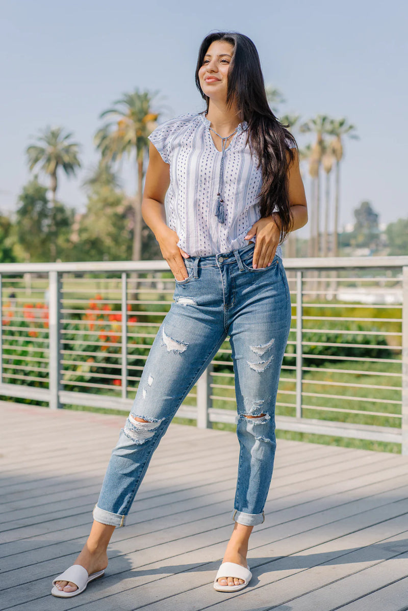 JUDY BLUE HW CUFFED BOYFRIEND JEANS