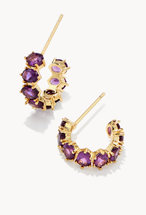 CAILIN GOLD HUGGIES EARRINGS IN PURPLE CRYSTAL