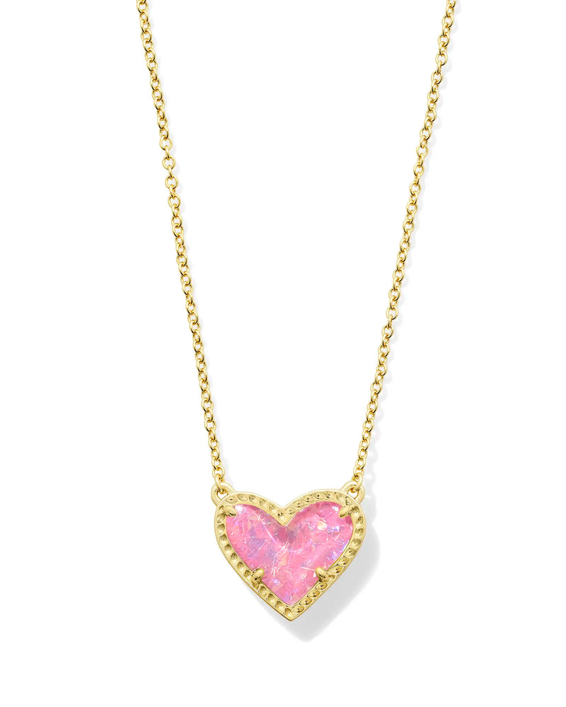 Ari Heart Gold Pendant Necklace in Pink Iridescent