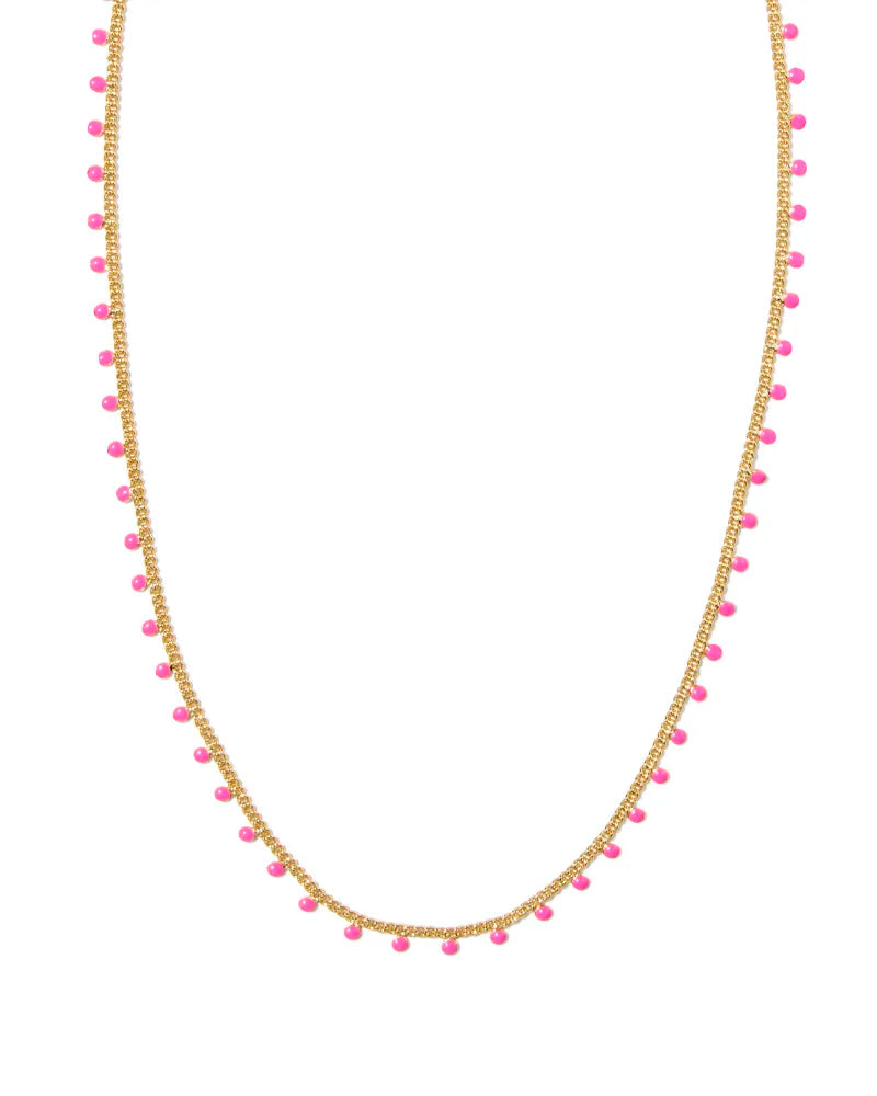 KELSEY PINK ENAMEL GOLD STRAND NECKLACE