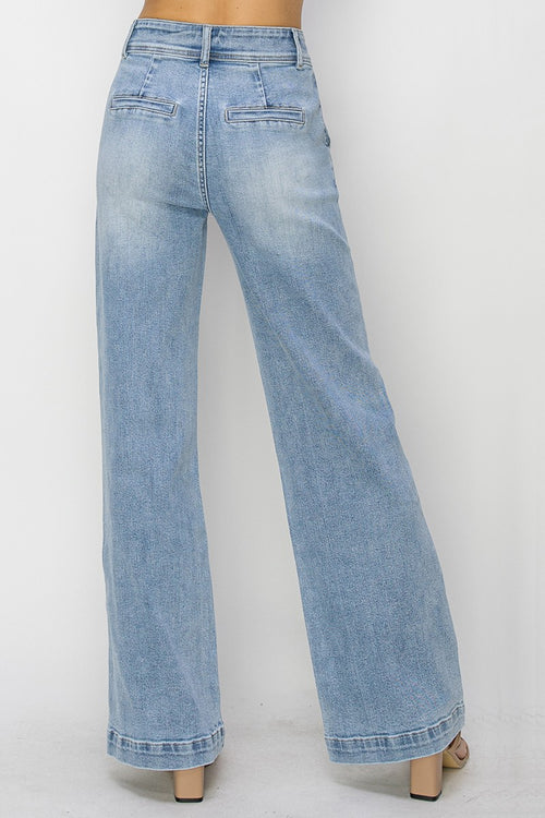 CAMPBELL HIGH RISE DOUBLE BUTTON WIDE RISEN JEANS