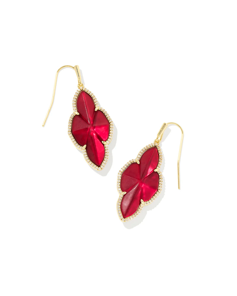 ABBIE GOLD FRAME DROP EARRINGS IN CRANBERRY